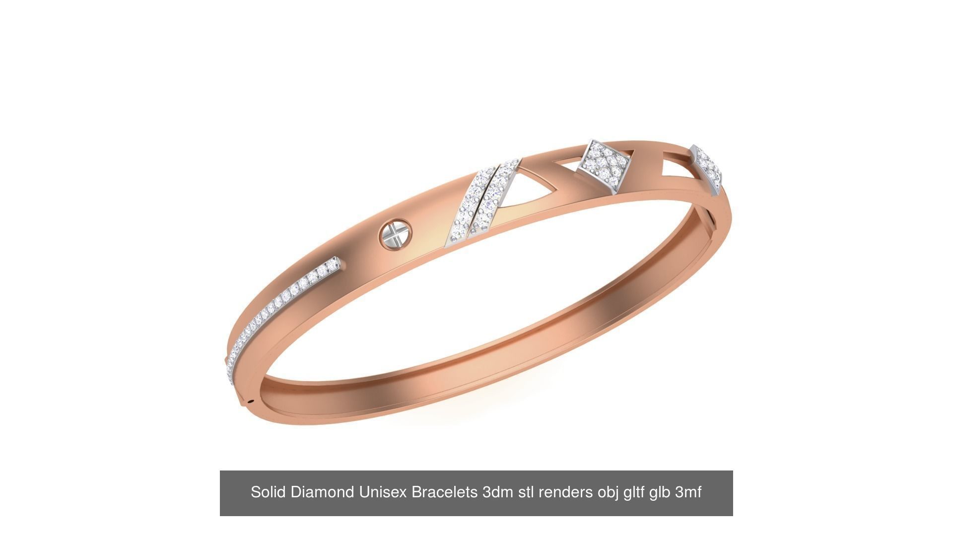43 Solid Diamond Unisex Bracelets 3dm stl renders obj gltf glb 3D Model Collection_35