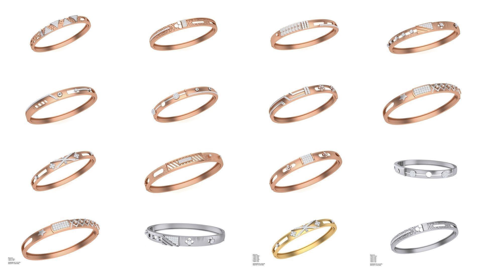 43 Solid Diamond Unisex Bracelets 3dm stl renders obj gltf glb 3D Model Collection_3