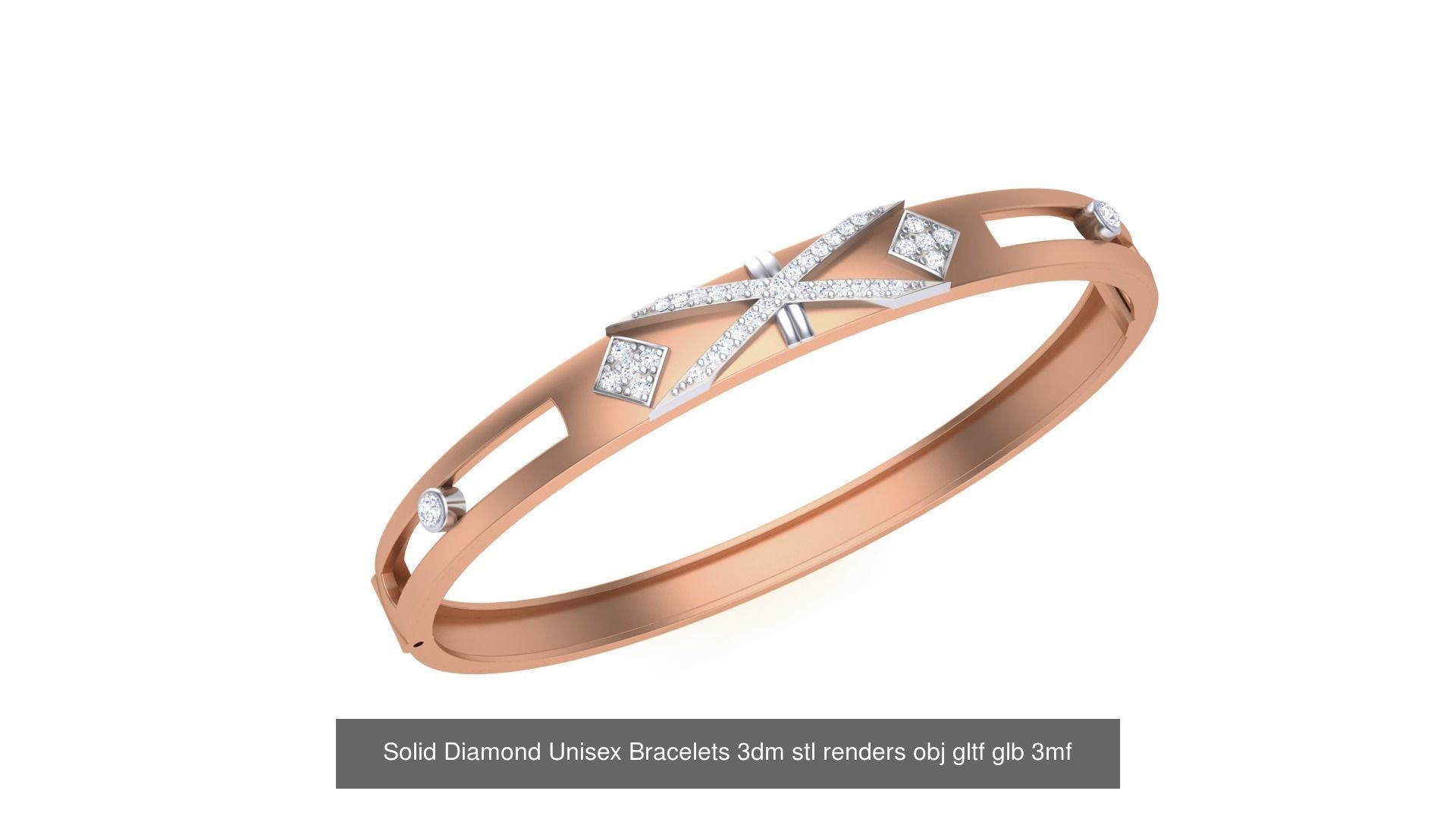 43 Solid Diamond Unisex Bracelets 3dm stl renders obj gltf glb 3D Model Collection_45