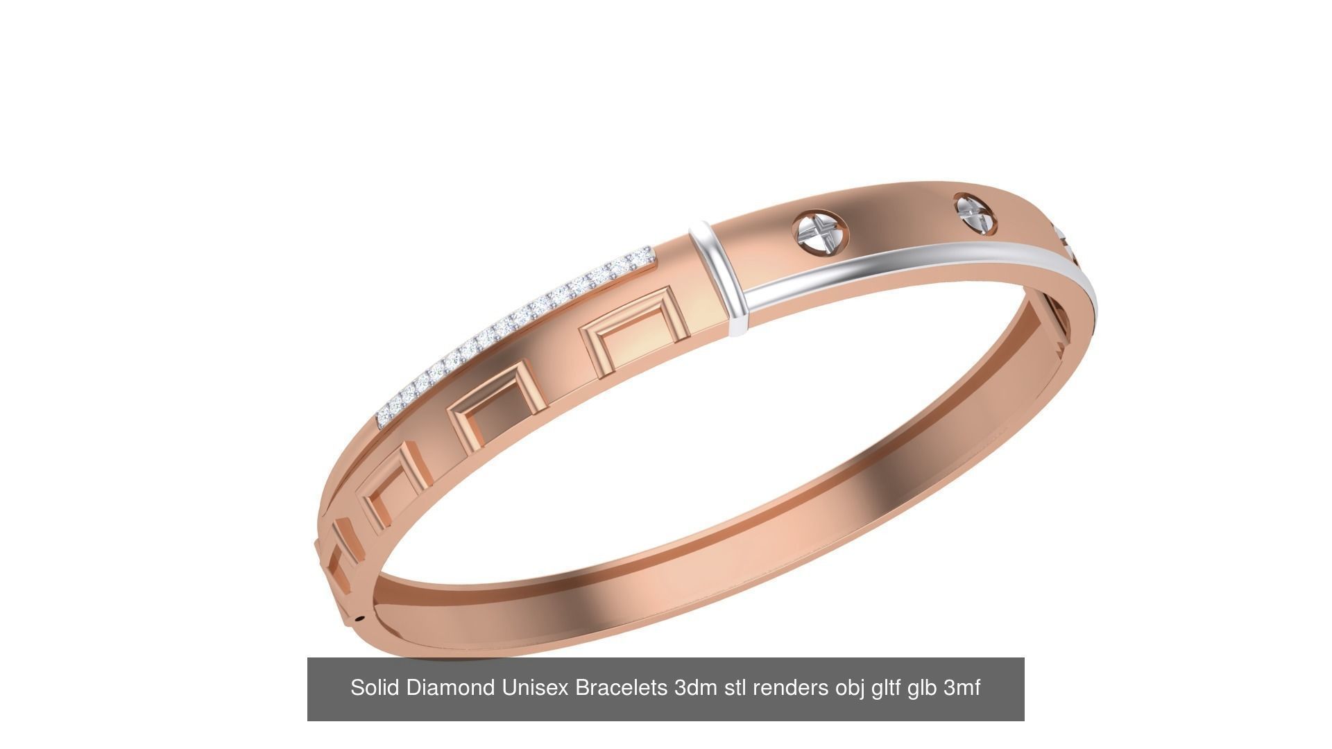 43 Solid Diamond Unisex Bracelets 3dm stl renders obj gltf glb 3D Model Collection_13