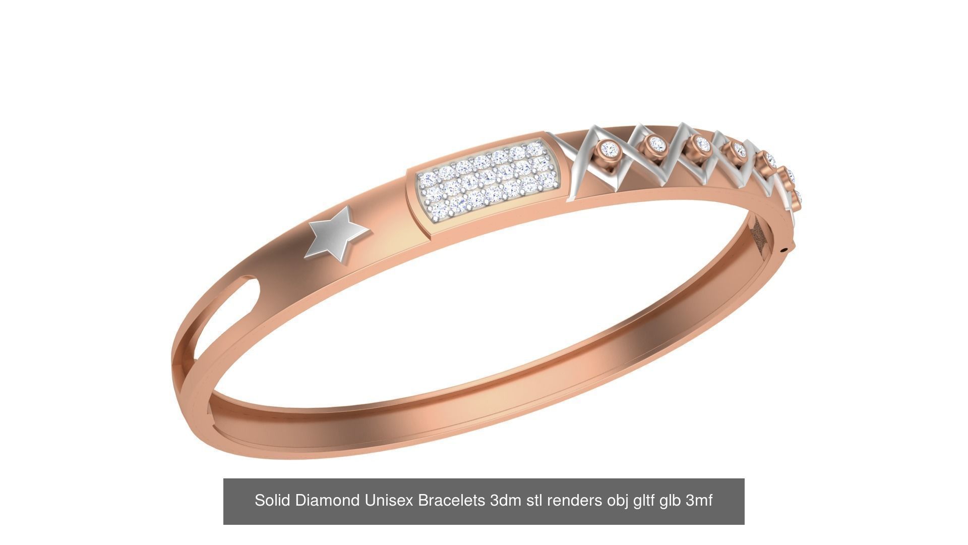 43 Solid Diamond Unisex Bracelets 3dm stl renders obj gltf glb 3D Model Collection_44