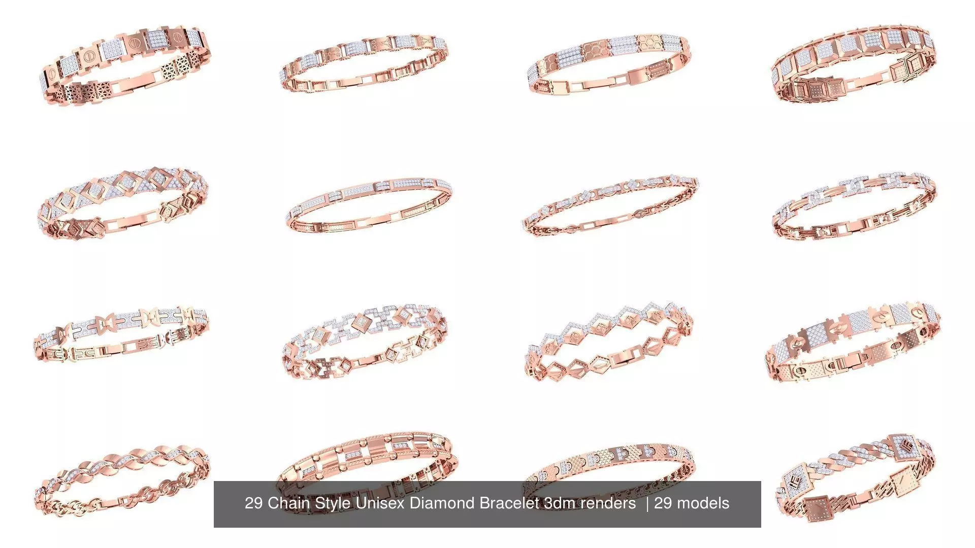 29 Chain Style Unisex Diamond Bracelet 3dm renders  3D Model Collection_0