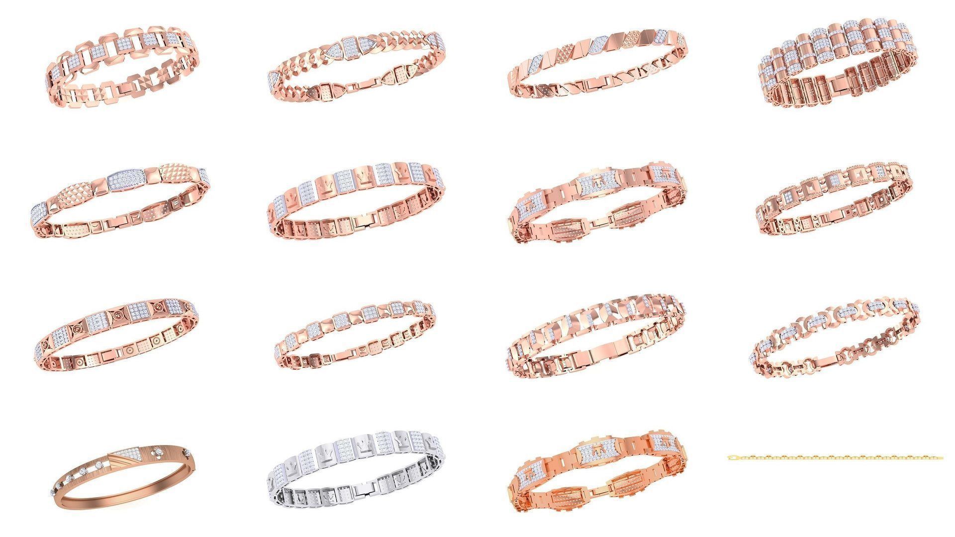 29 Chain Style Unisex Diamond Bracelet 3dm renders  3D Model Collection_1