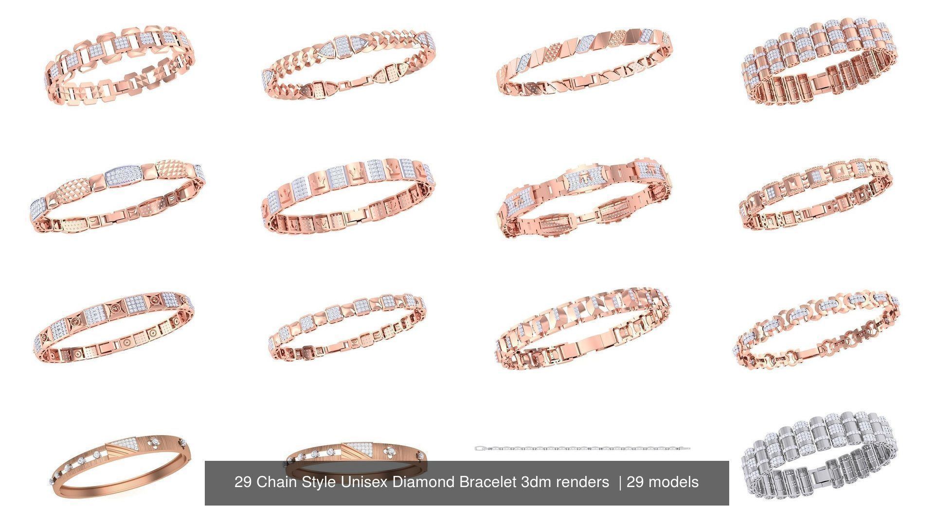 29 Chain Style Unisex Diamond Bracelet 3dm renders  3D Model Collection_2