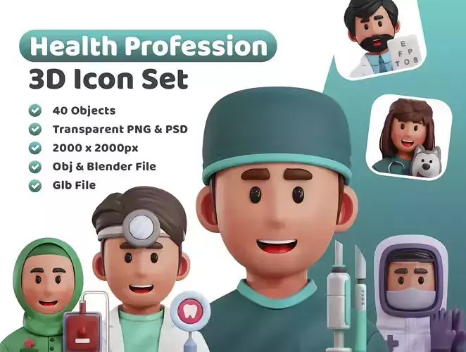 Health Profession Icon Pack 3D Model Low-poly 3D model