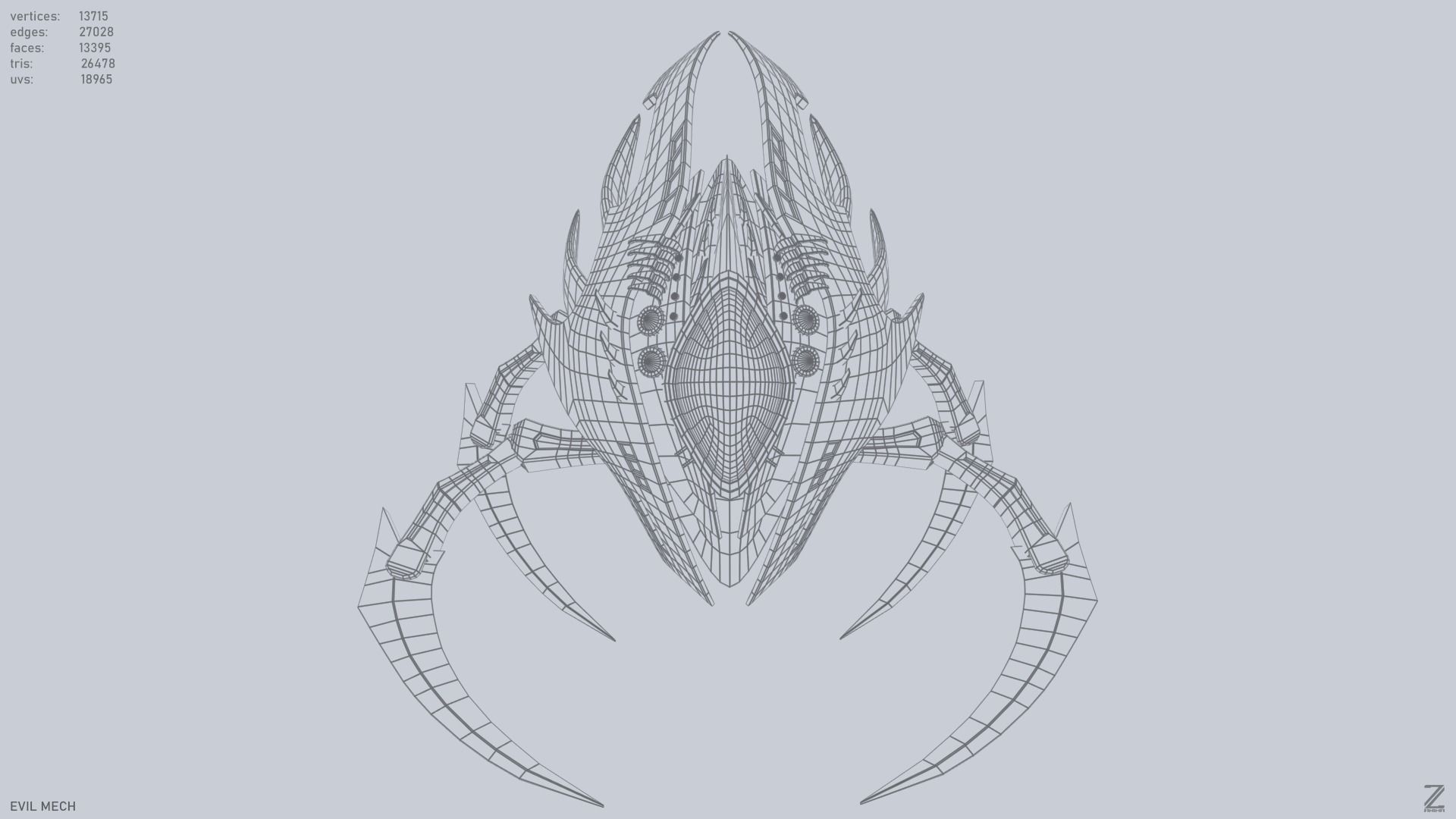 Evil mech Low-poly 3D model_9