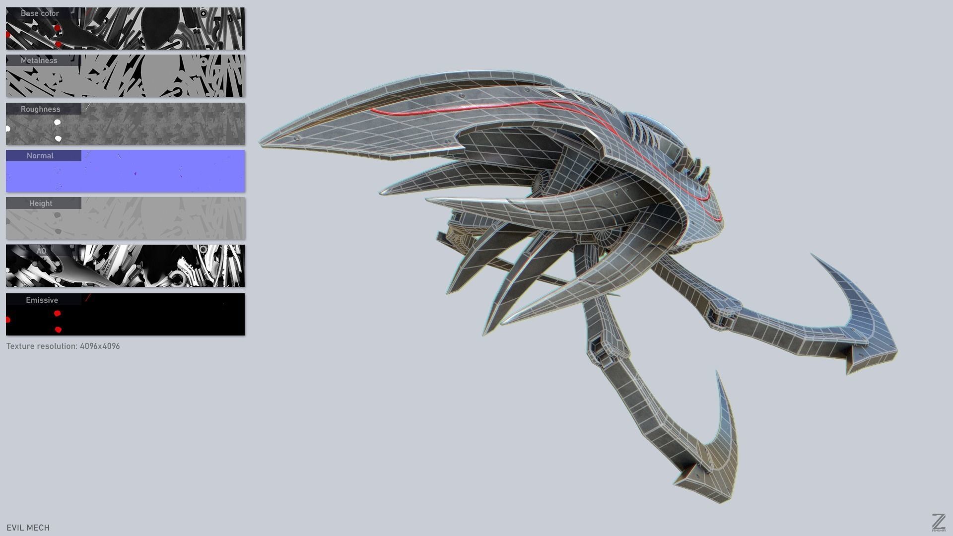 Evil mech Low-poly 3D model_2