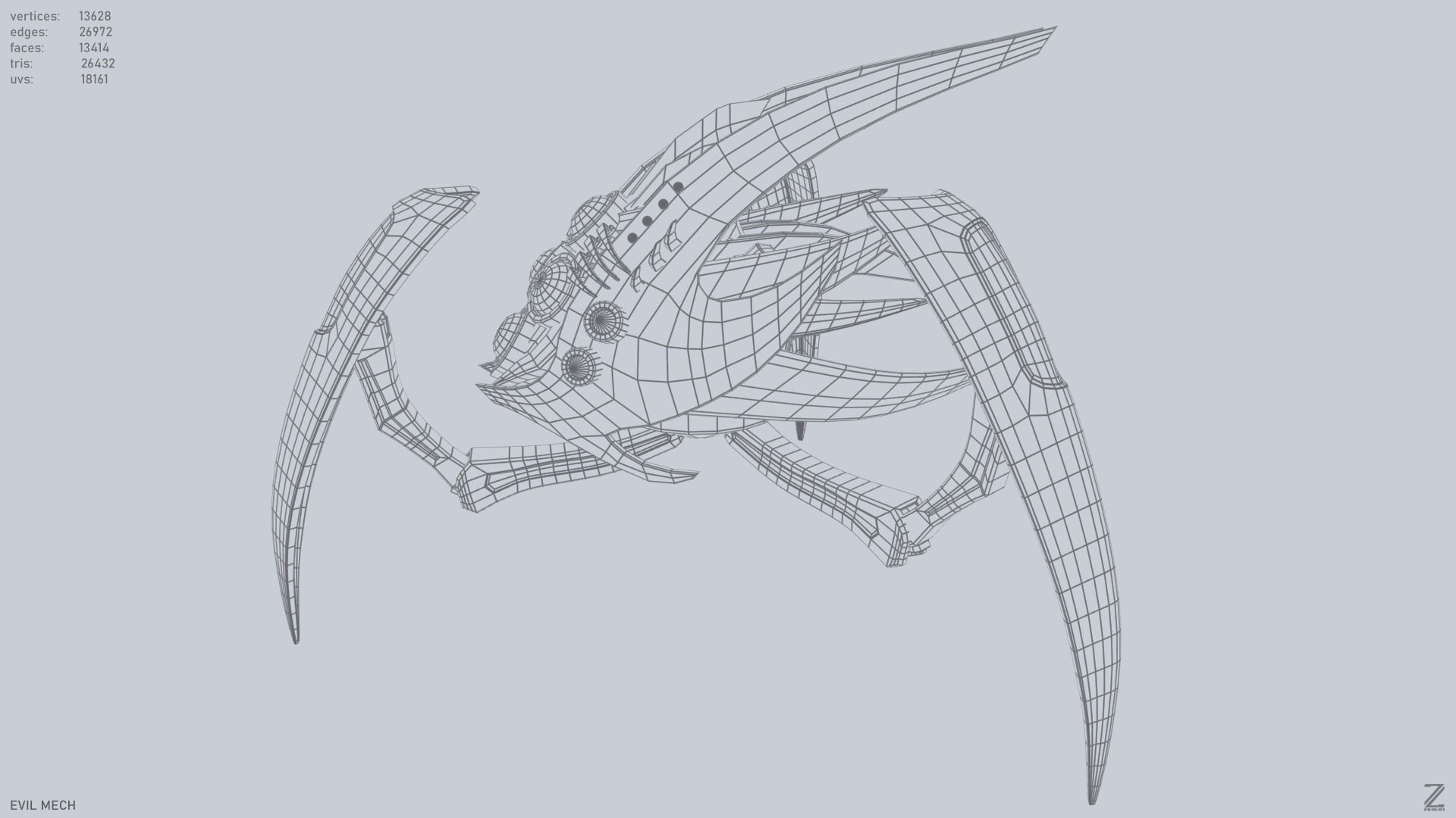 Evil mech Low-poly 3D model_9