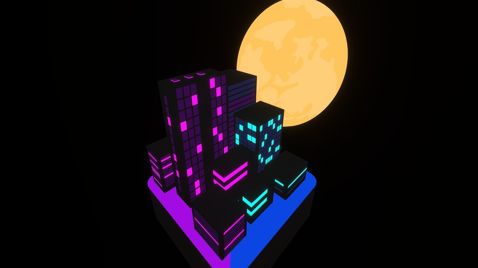 Synthwave Building Low-poly 3D model_1