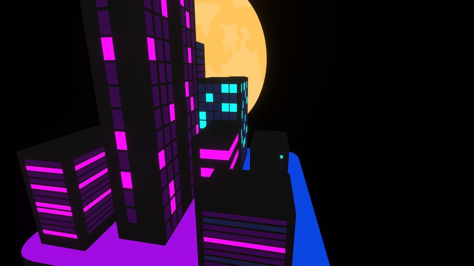 Synthwave Building Low-poly 3D model_3