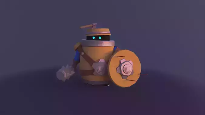 Stylized wooden barrel guardian Low-poly 3D model