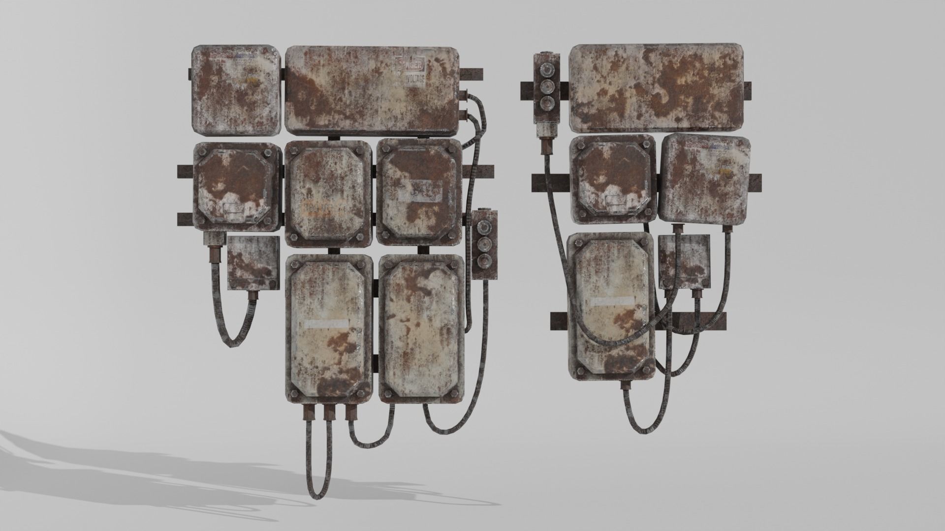 Rusty Fuse Box Cluster -Low Poly Game-Ready Low-poly 3D model_1