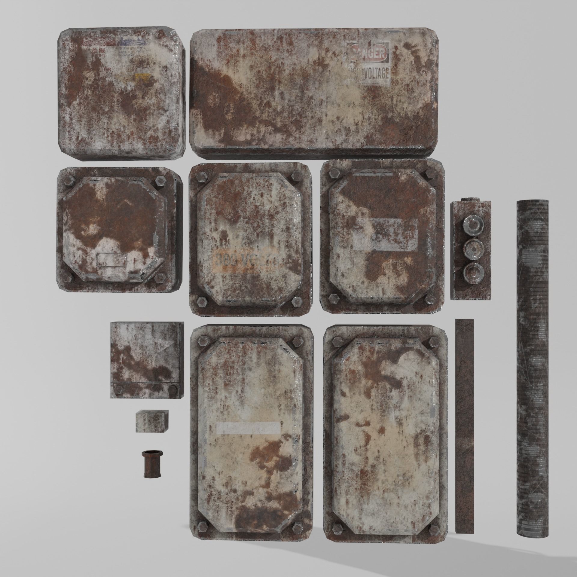 Rusty Fuse Box Cluster -Low Poly Game-Ready Low-poly 3D model_2