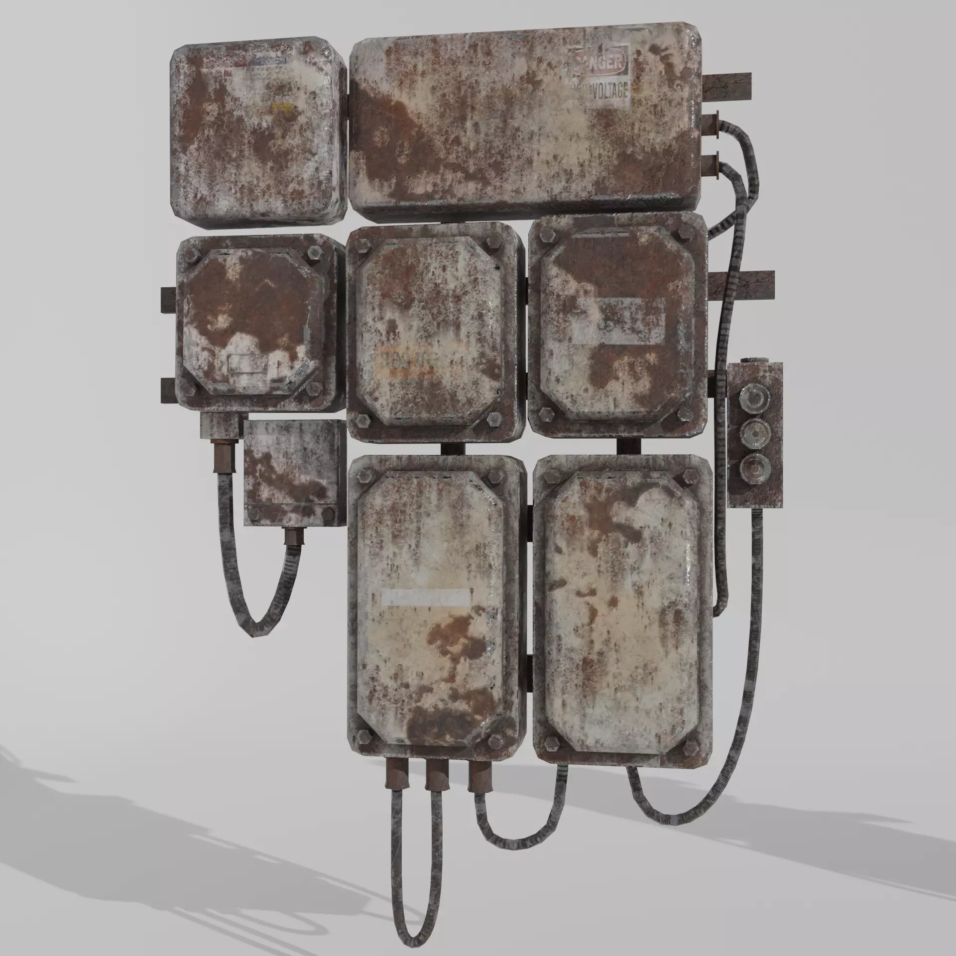 Rusty Fuse Box Cluster -Low Poly Game-Ready Low-poly 3D model_0
