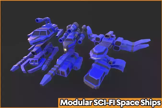 Modular SCI-FI Space ships Low-poly 3D model