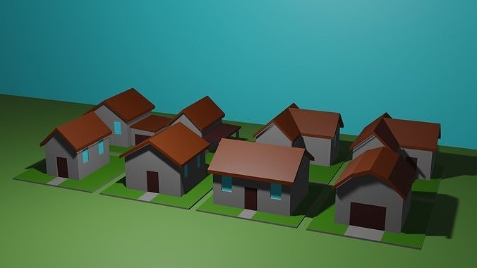 8 Lowpoly Houses 3d model Low-poly 3D model