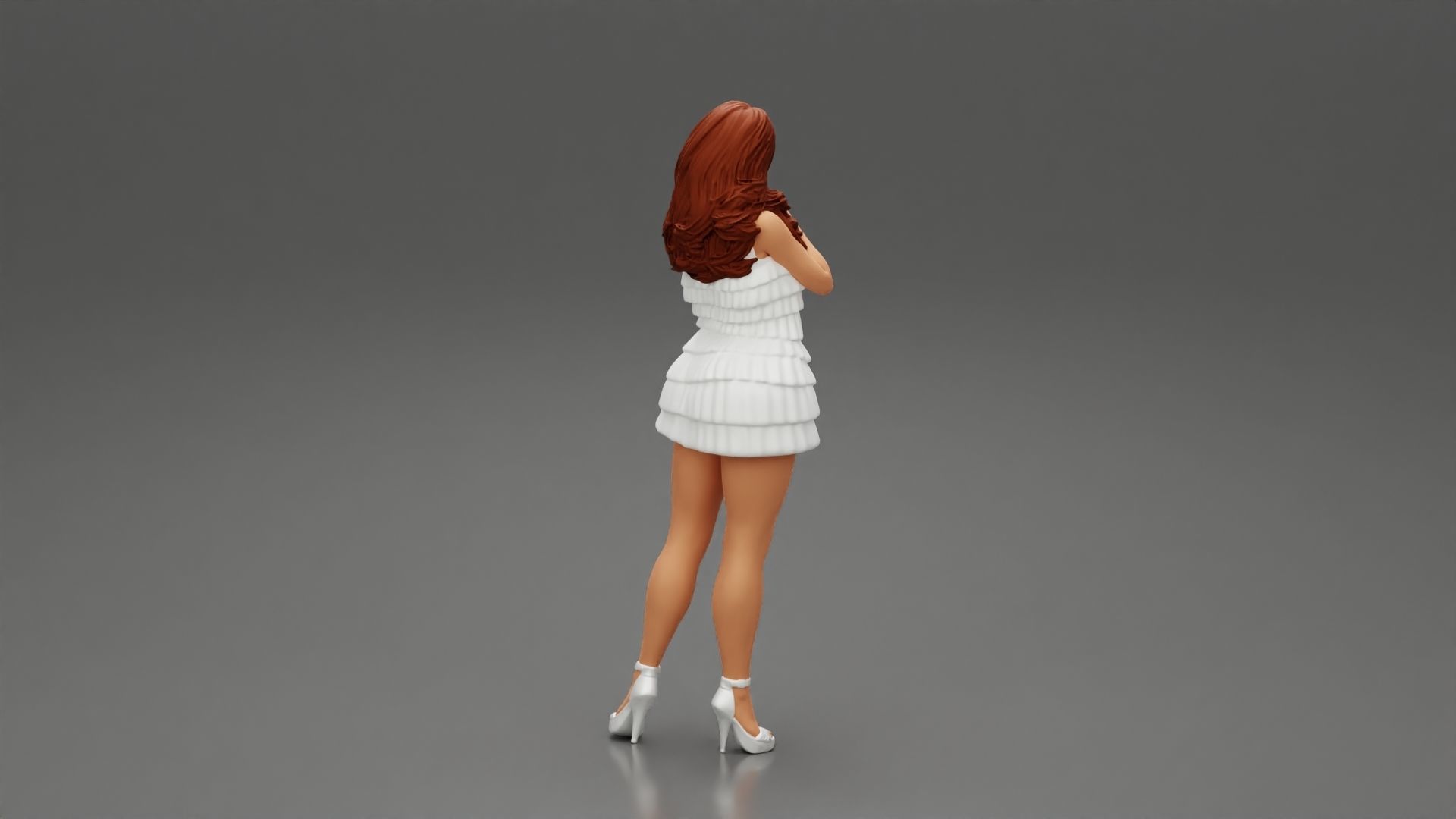 Woman with long hair standing and posing in fashion summer dress 3D print model_3