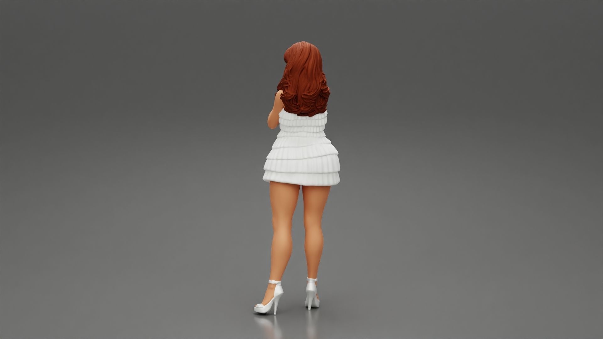 Woman with long hair standing and posing in fashion summer dress 3D print model_4