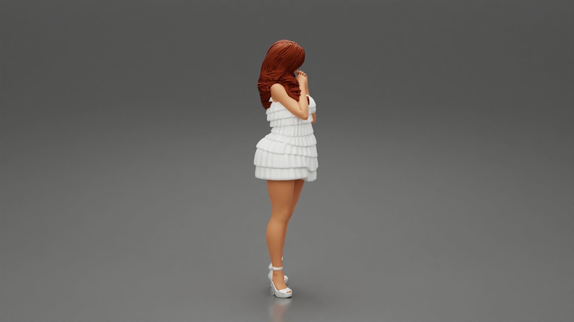 Woman with long hair standing and posing in fashion summer dress 3D print model_2