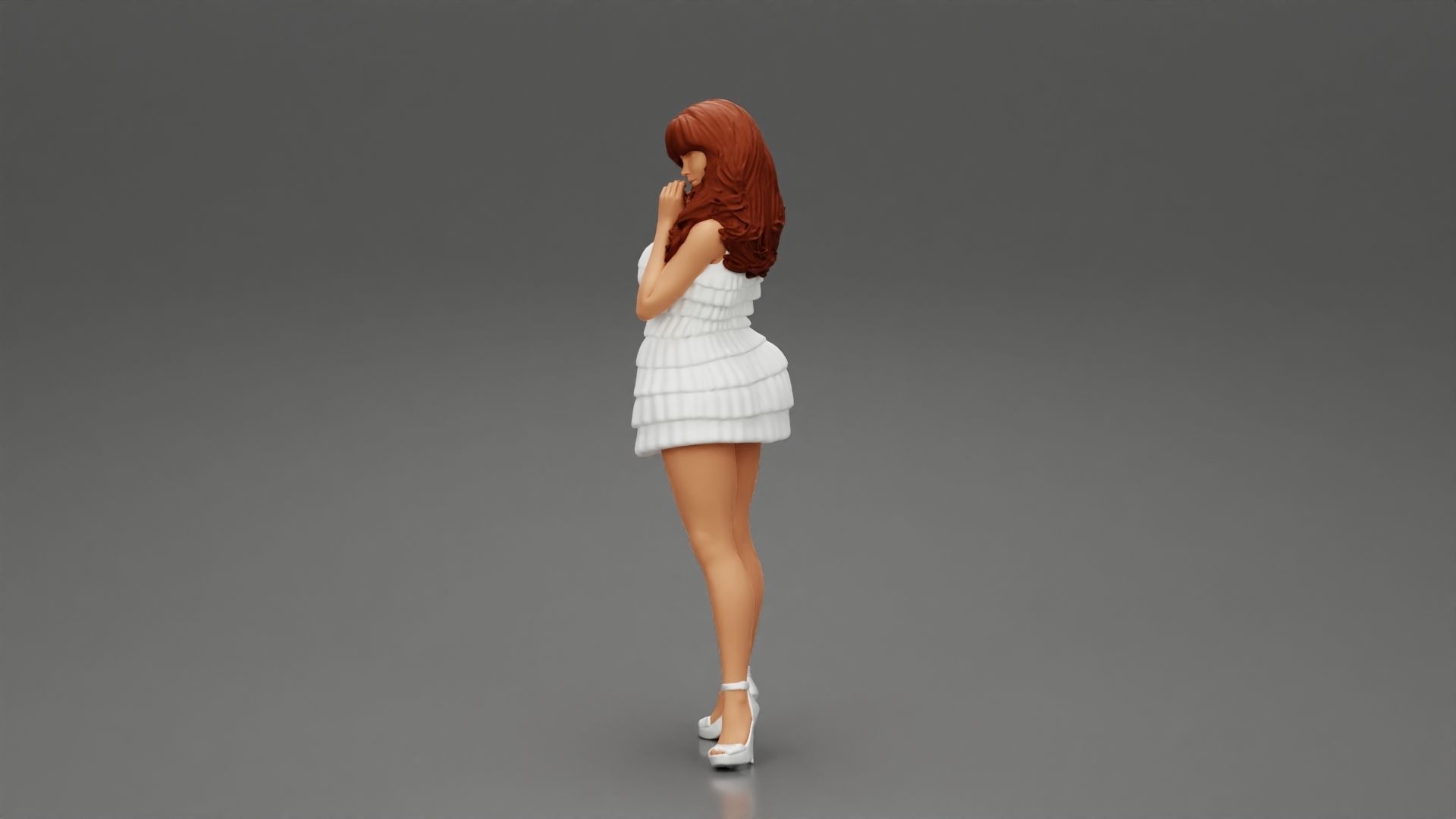 Woman with long hair standing and posing in fashion summer dress 3D print model_5