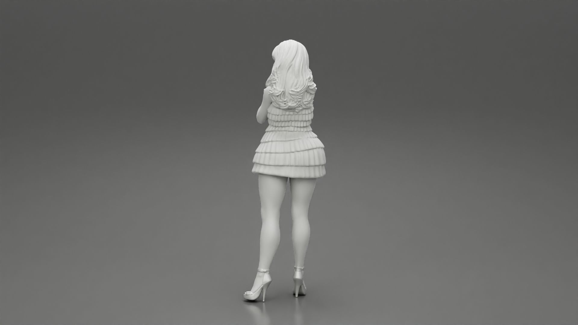 Woman with long hair standing and posing in fashion summer dress 3D print model_10