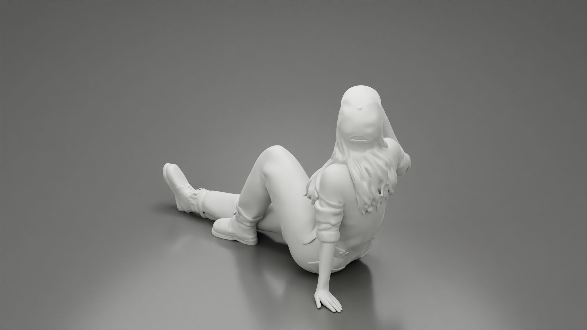 Tired woman mechanic in suit cap sitting drinking water  3D print model_11