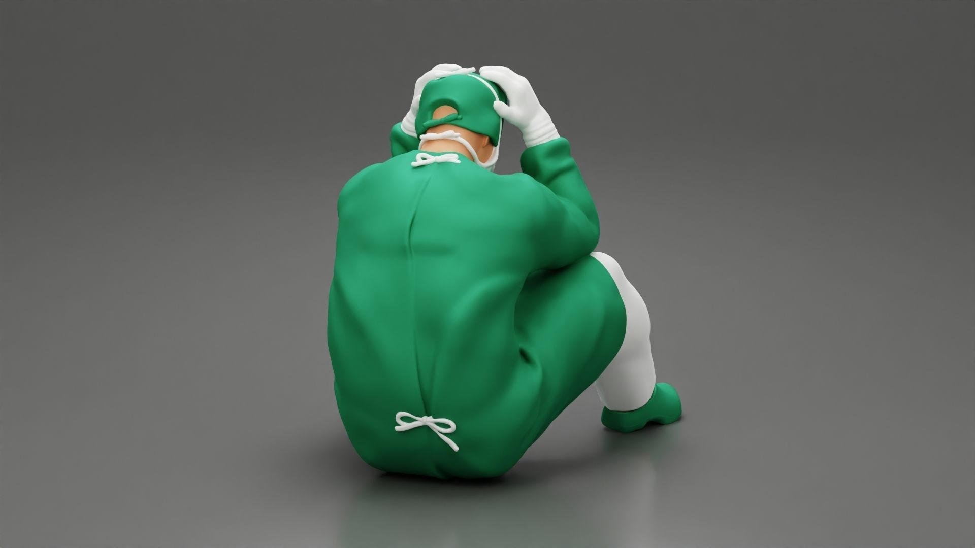 Thoughtful Surgeon Sitting In A Operating Room His Hand On Head 3D print model_2