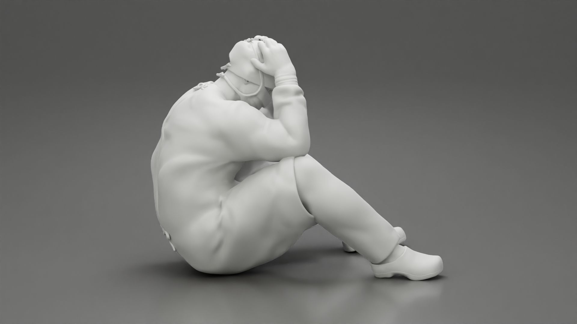 Thoughtful Surgeon Sitting In A Operating Room His Hand On Head 3D print model_7