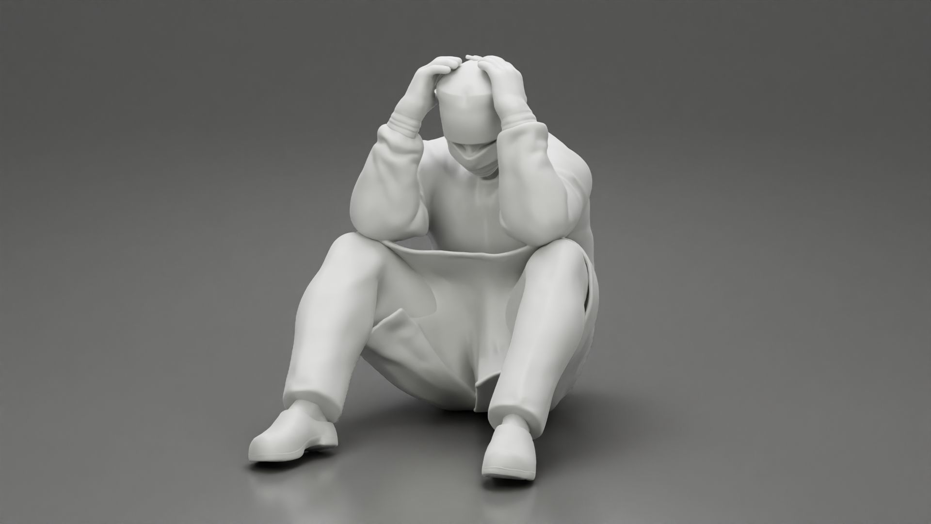 Thoughtful Surgeon Sitting In A Operating Room His Hand On Head 3D print model_11