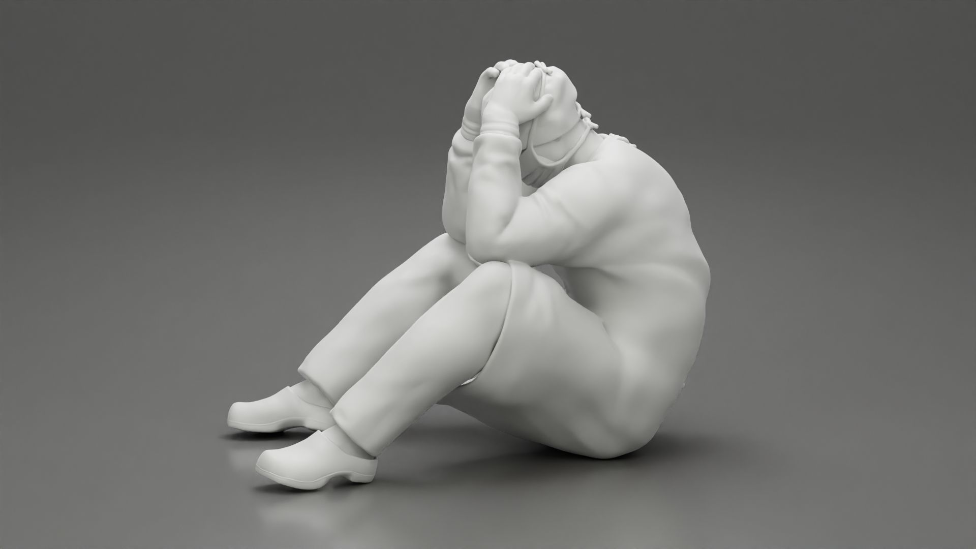 Thoughtful Surgeon Sitting In A Operating Room His Hand On Head 3D print model_10