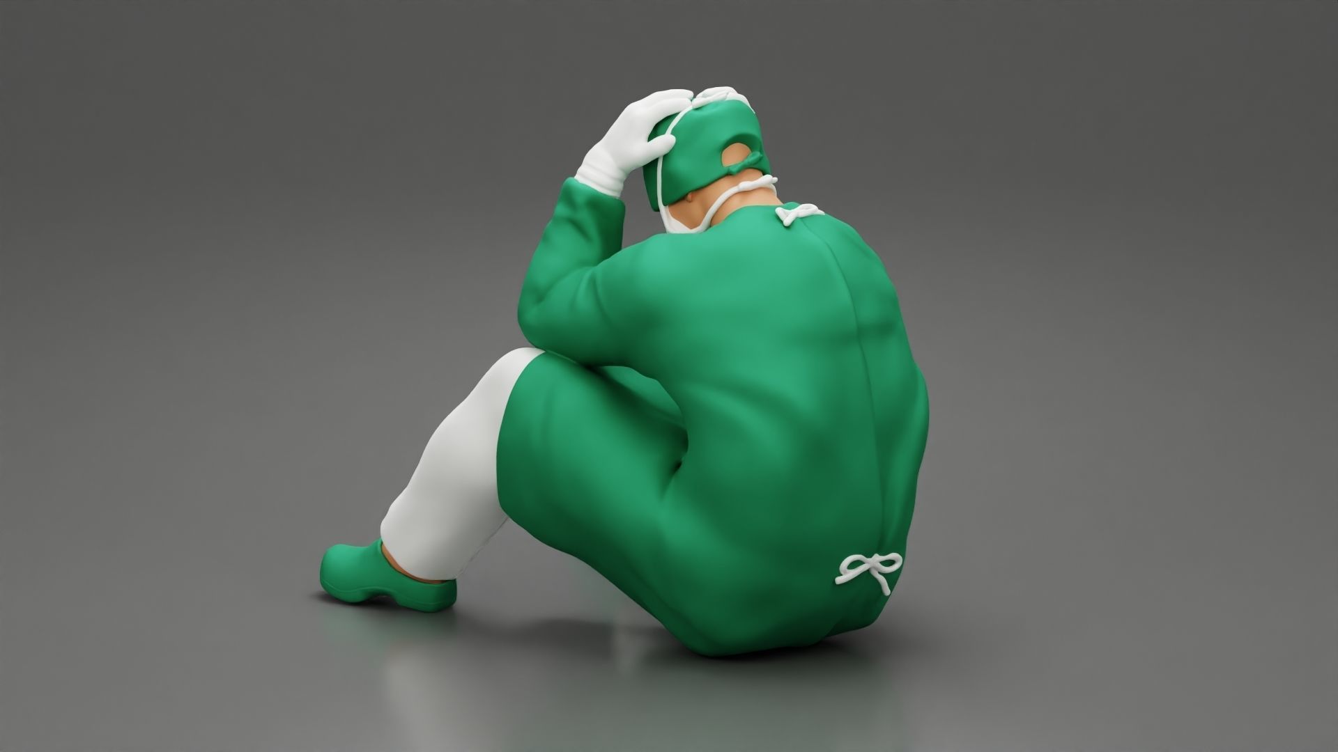 Thoughtful Surgeon Sitting In A Operating Room His Hand On Head 3D print model_3