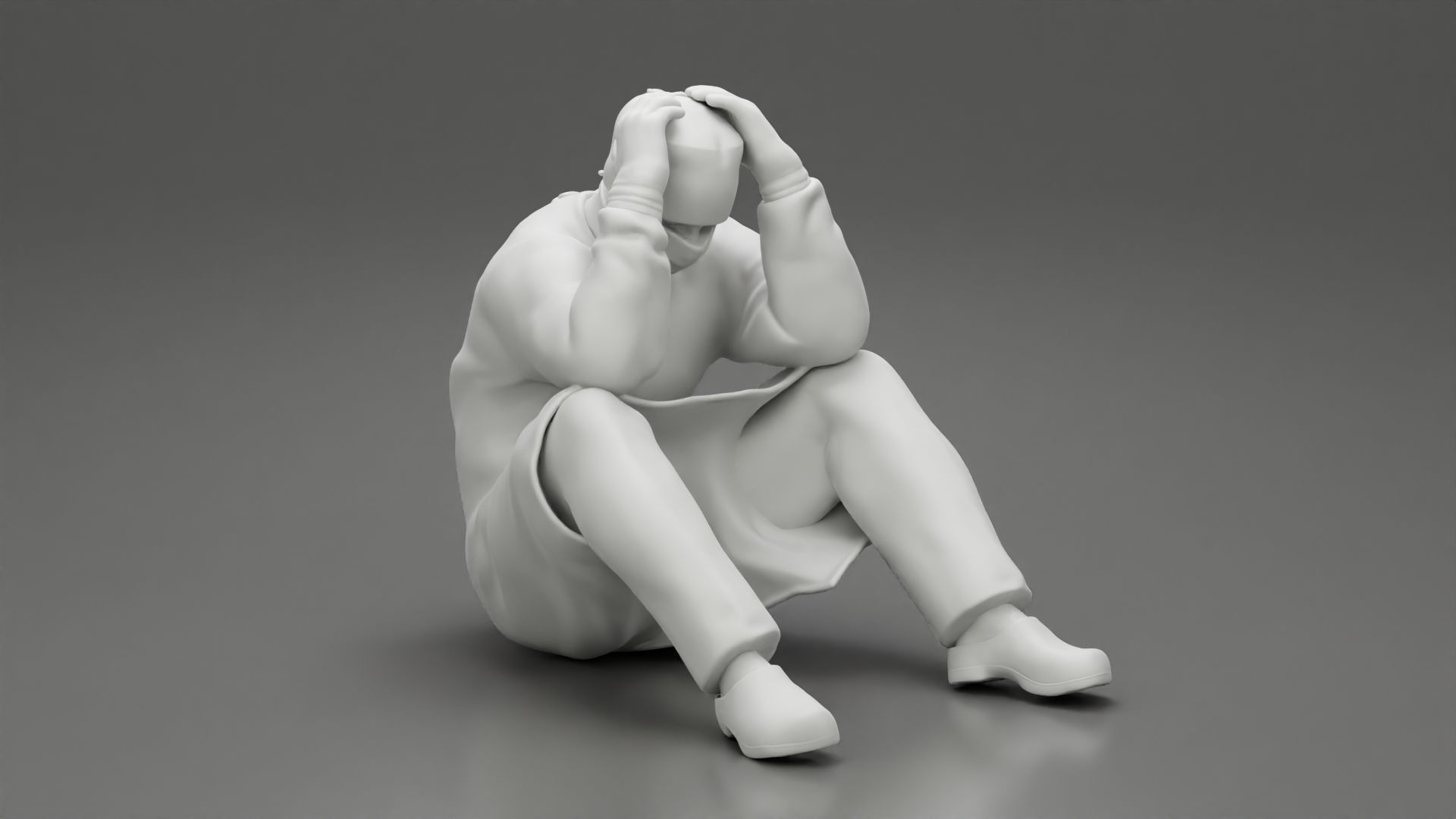 Thoughtful Surgeon Sitting In A Operating Room His Hand On Head 3D print model_6