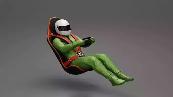 Racing Driver Sitting in Touring Car Cockpit with Racing Suit 2