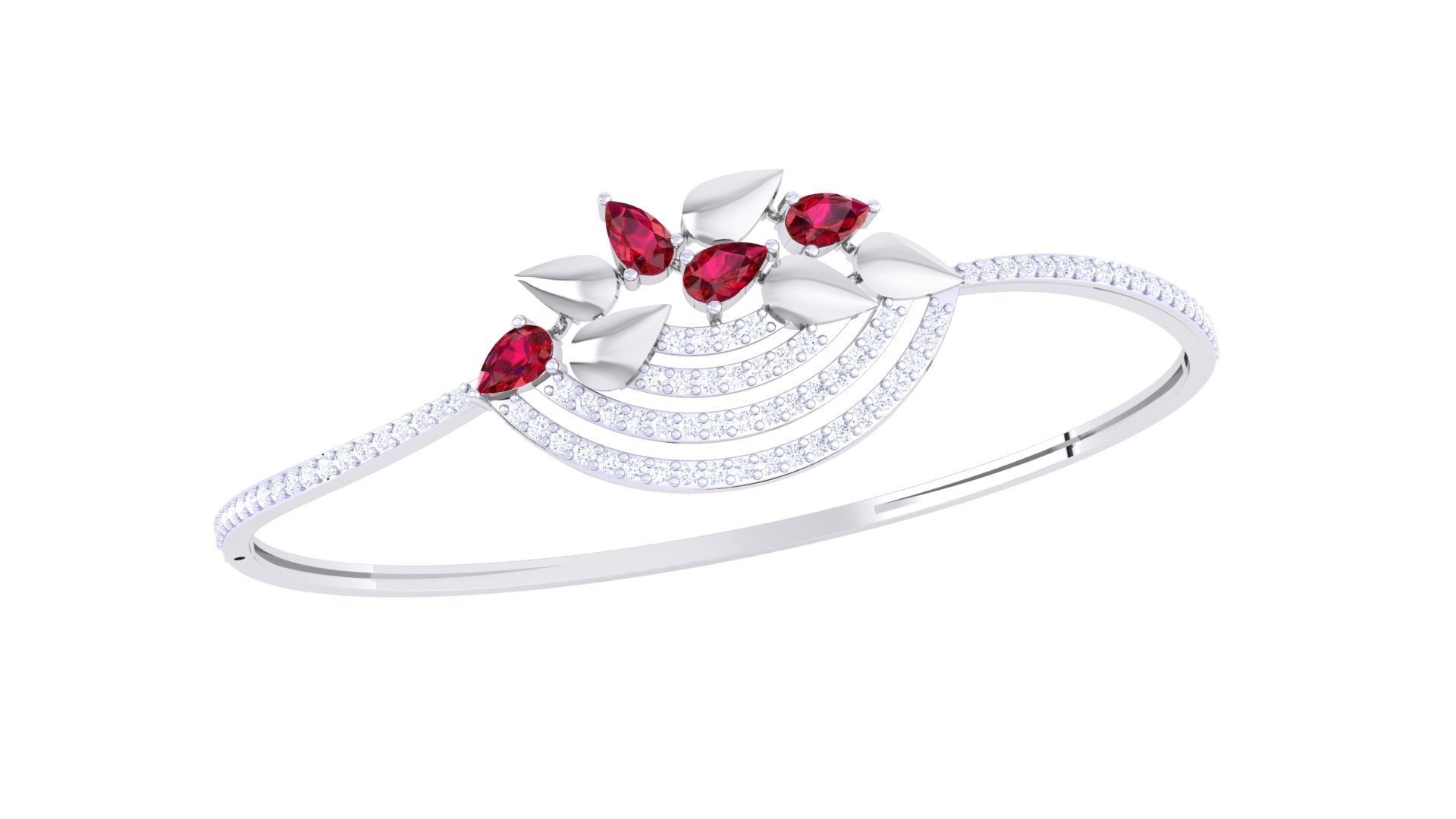 Ruby Flower Women Light wt Diamond Bracelet 3dm renders 3D print model_1
