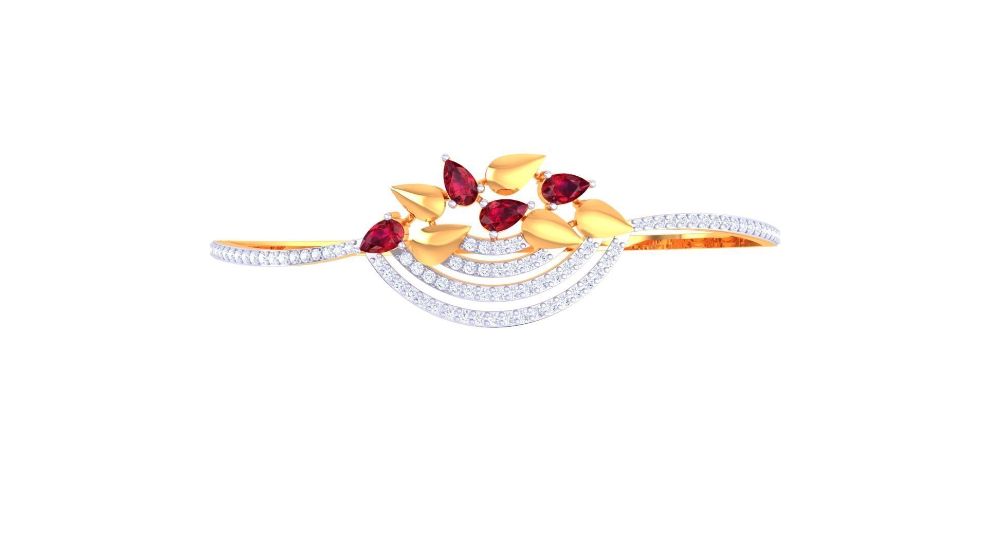 Ruby Flower Women Light wt Diamond Bracelet 3dm renders 3D print model_6