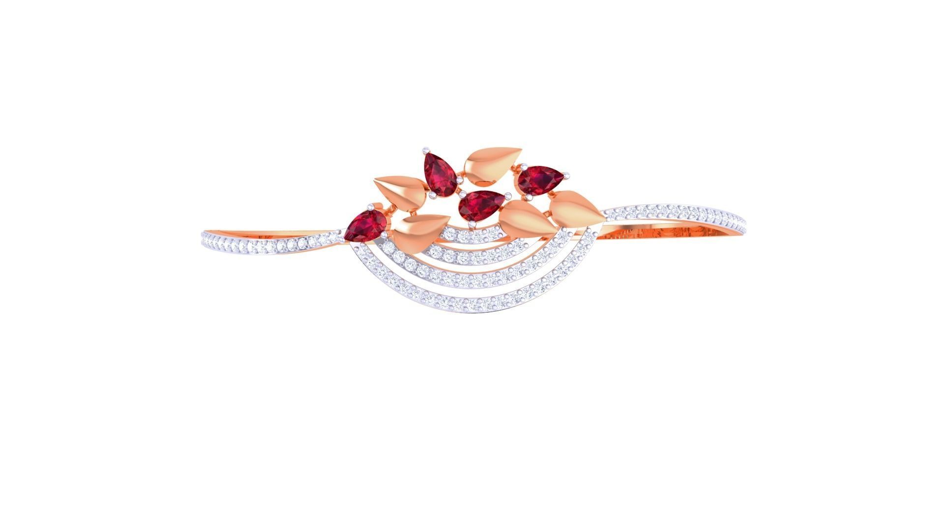 Ruby Flower Women Light wt Diamond Bracelet 3dm renders 3D print model_8