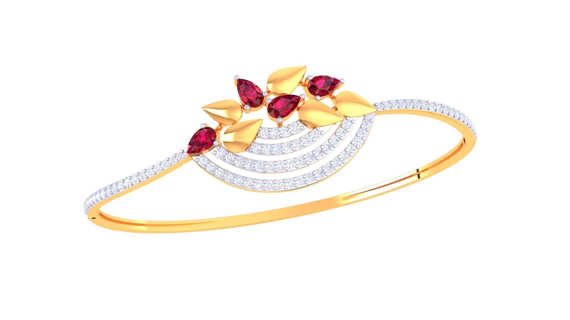 Ruby Flower Women Light wt Diamond Bracelet 3dm renders 3D print model_2