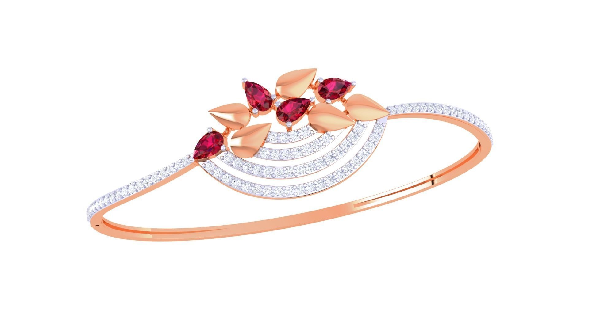 Ruby Flower Women Light wt Diamond Bracelet 3dm renders 3D print model_5
