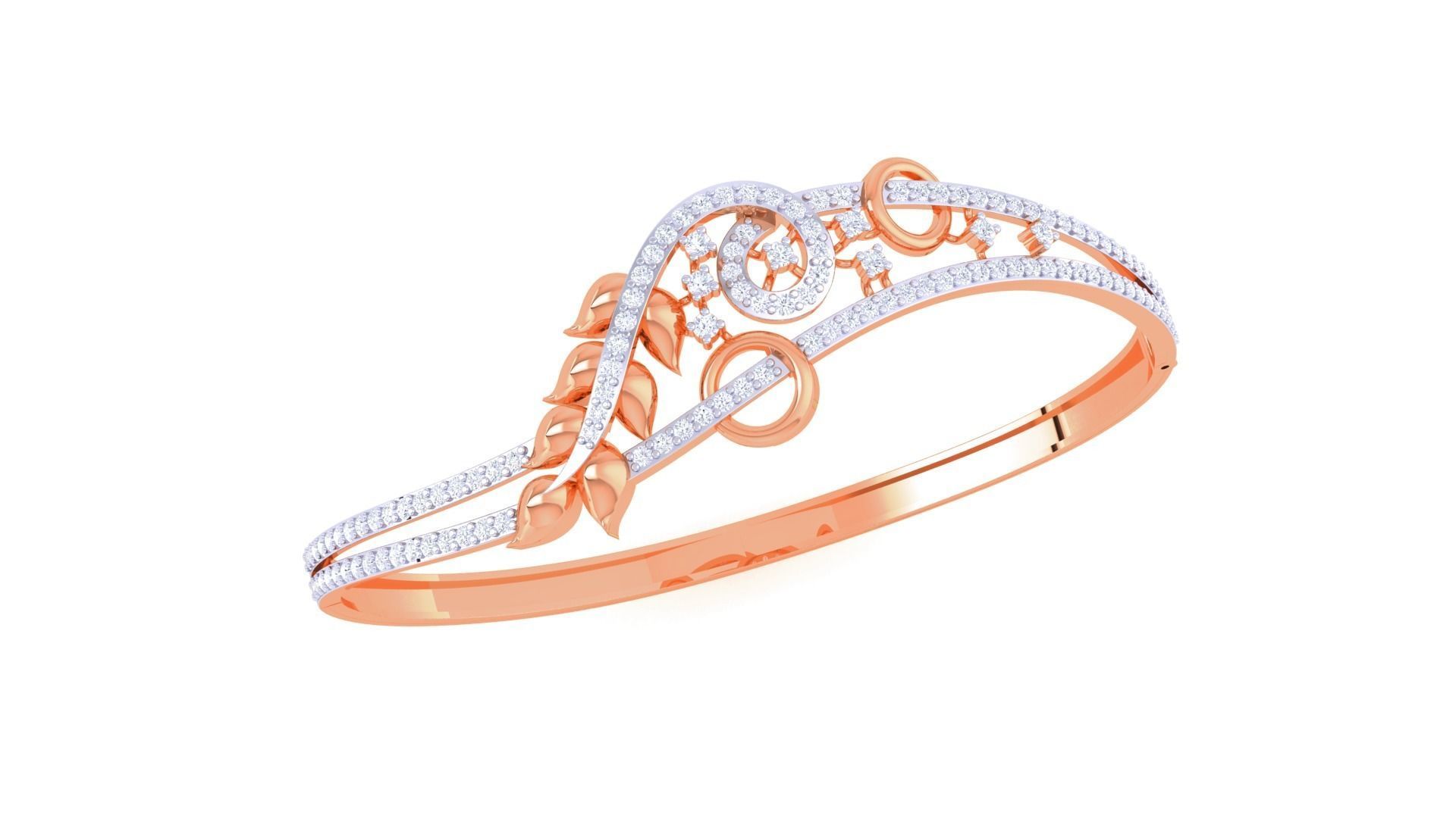 Leaf Solid Diamond Women Bracelets 3dm renders  3D print model_5