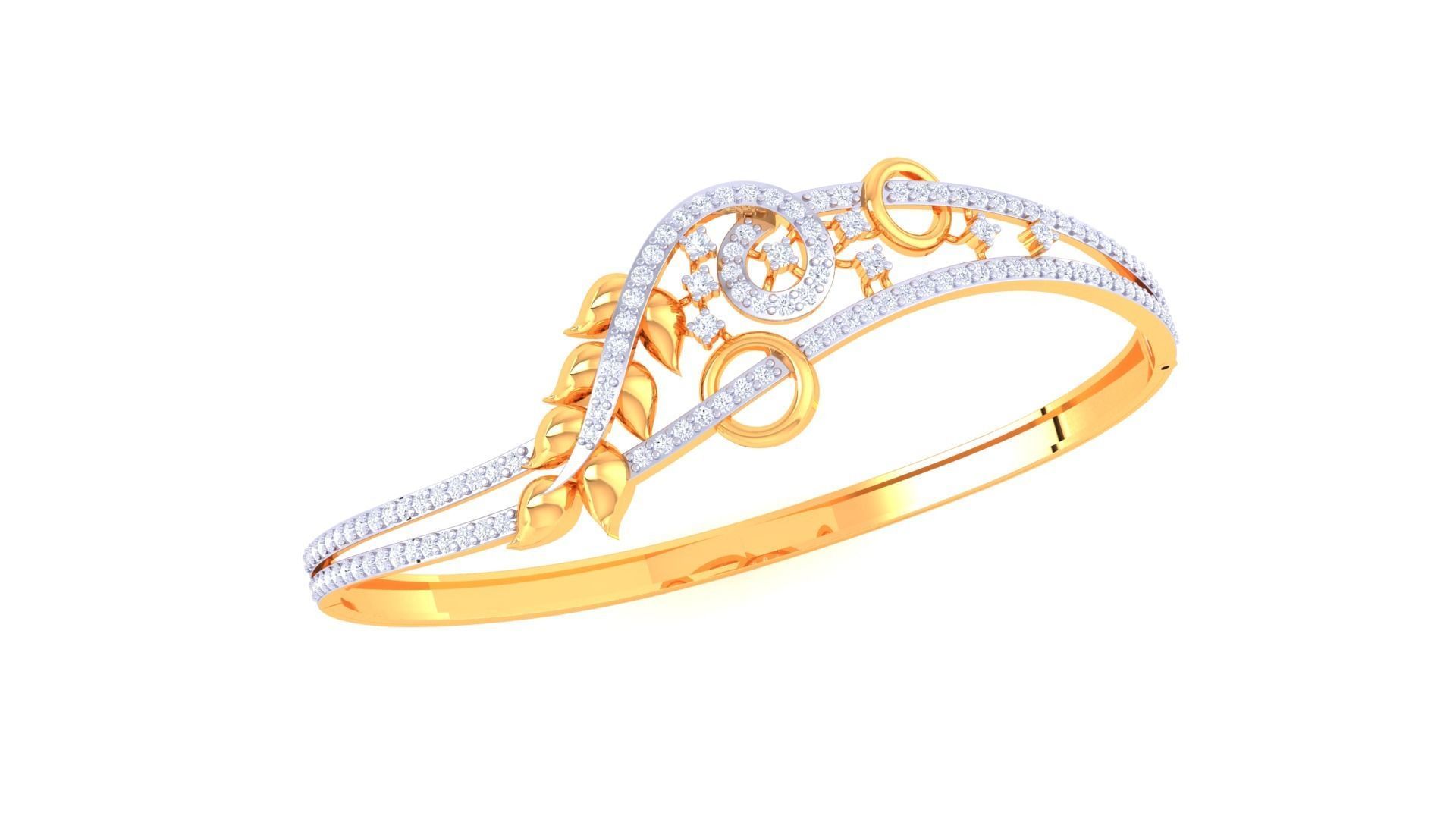 Leaf Solid Diamond Women Bracelets 3dm renders  3D print model_2