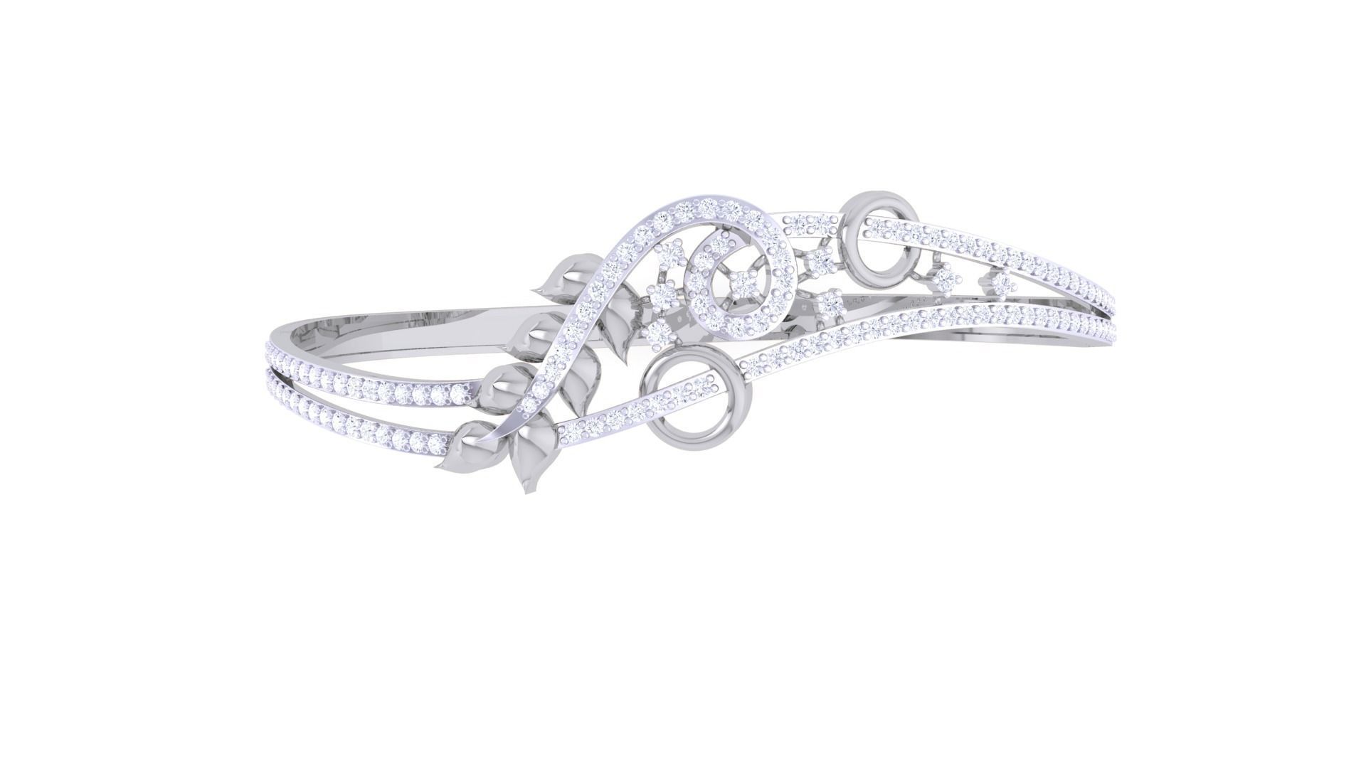 Leaf Solid Diamond Women Bracelets 3dm renders  3D print model_7