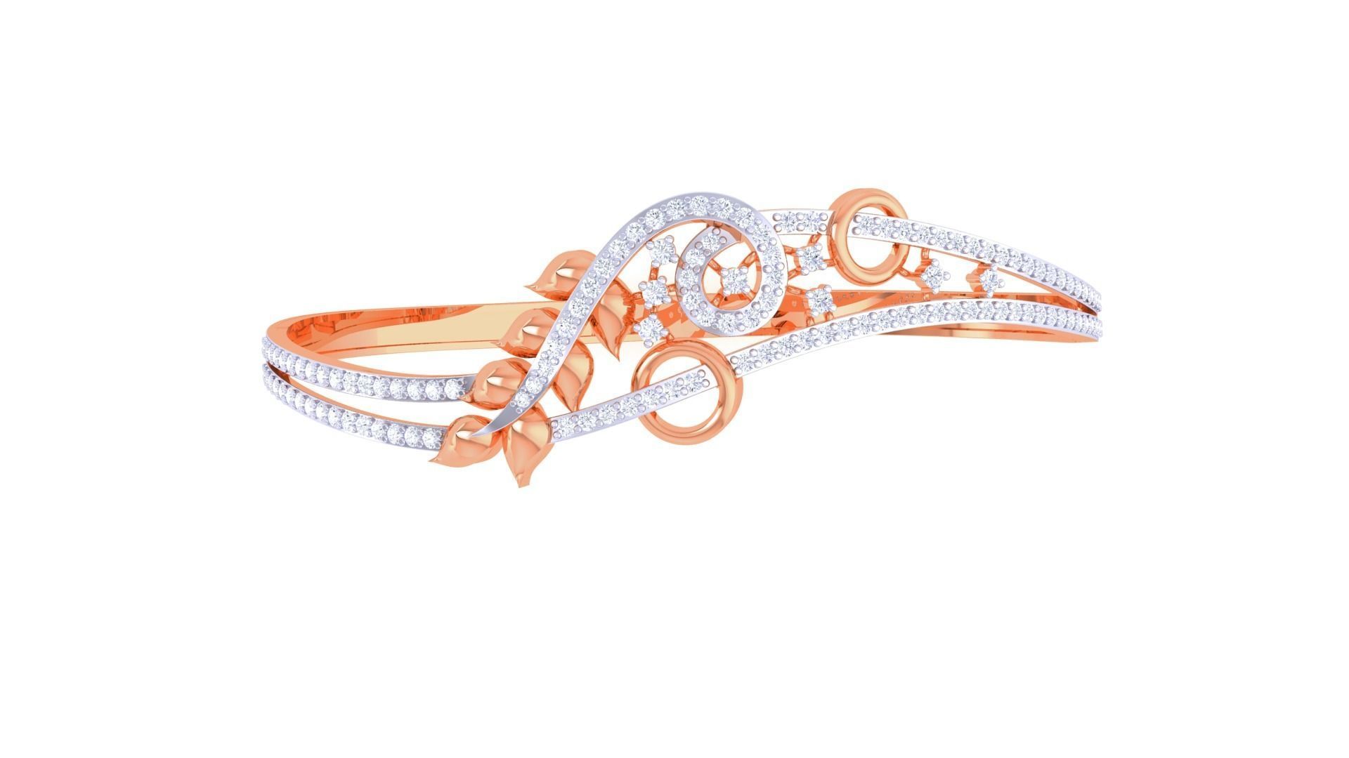 Leaf Solid Diamond Women Bracelets 3dm renders  3D print model_8