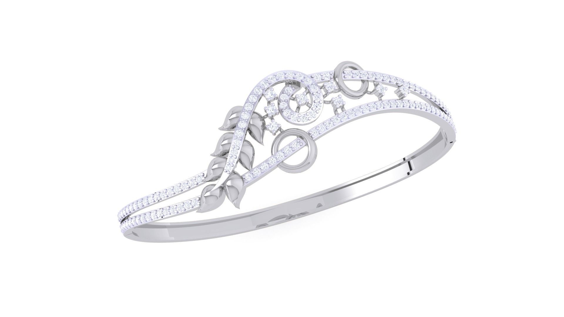 Leaf Solid Diamond Women Bracelets 3dm renders  3D print model_4