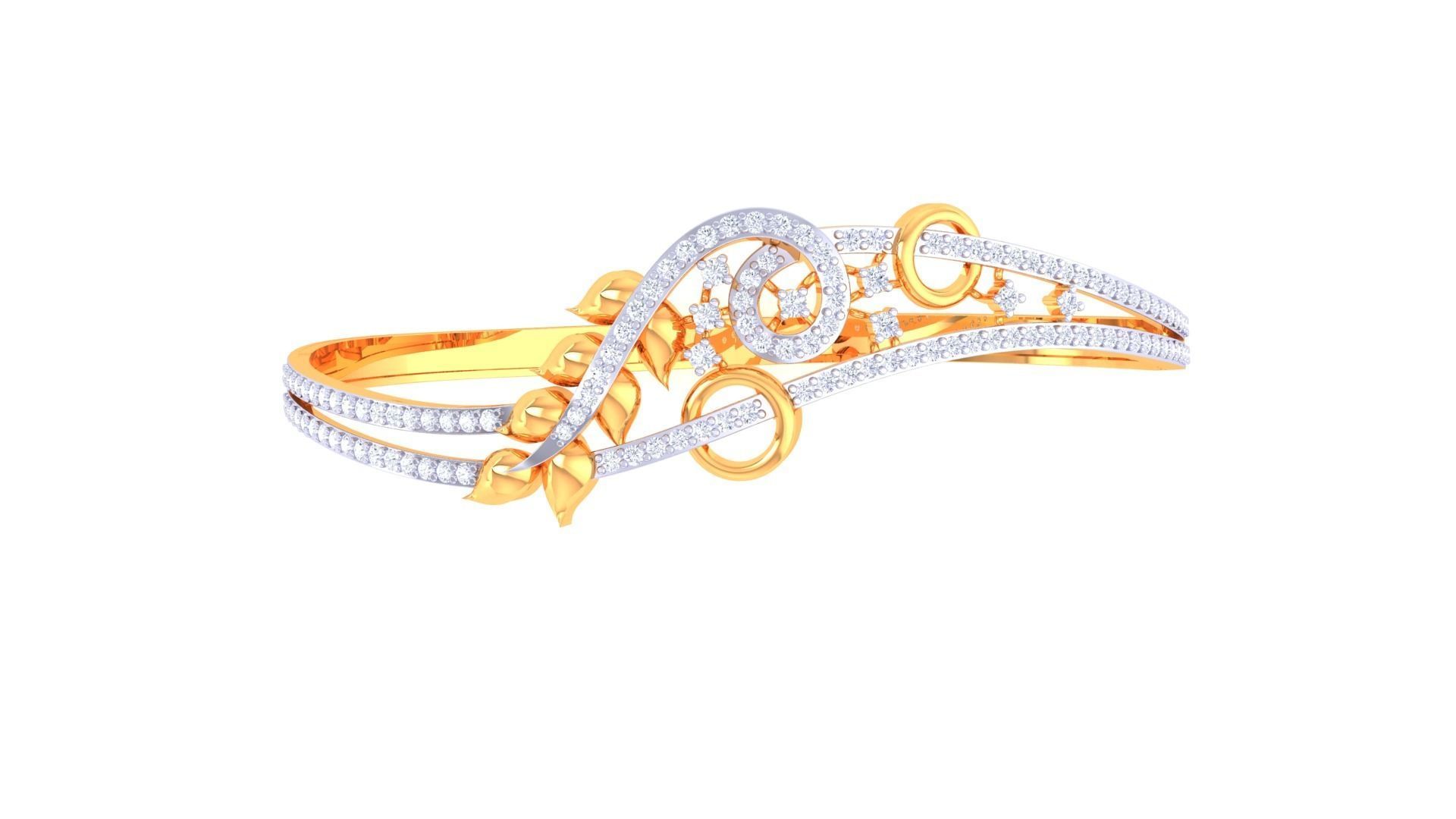 Leaf Solid Diamond Women Bracelets 3dm renders  3D print model_6