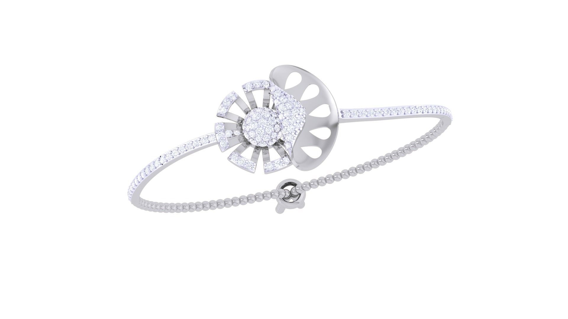 Flower Women Light wt Diamond Bracelet 3dm renders 3D print model_4