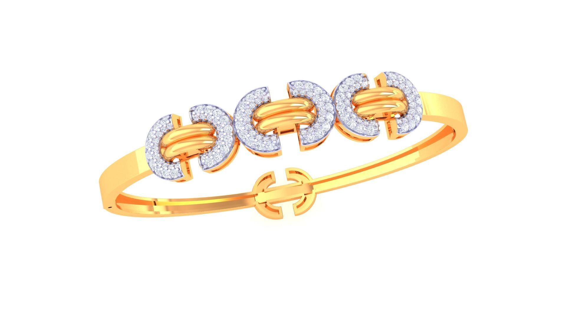 Tri Lock Solid Diamond Women Bracelets 3dm renders  3D print model_2