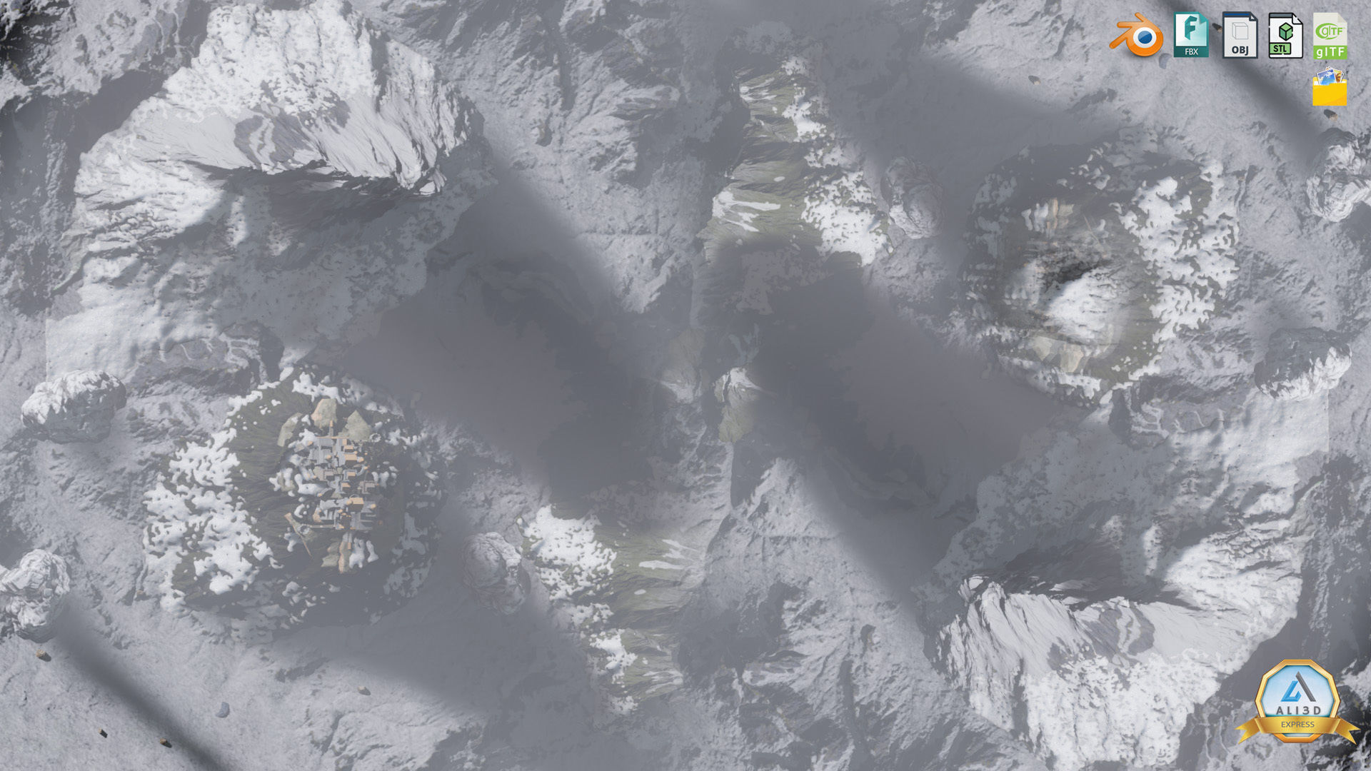 Majestic Snow-Capped Mountain Range with Enchanting Mist 3D model_4