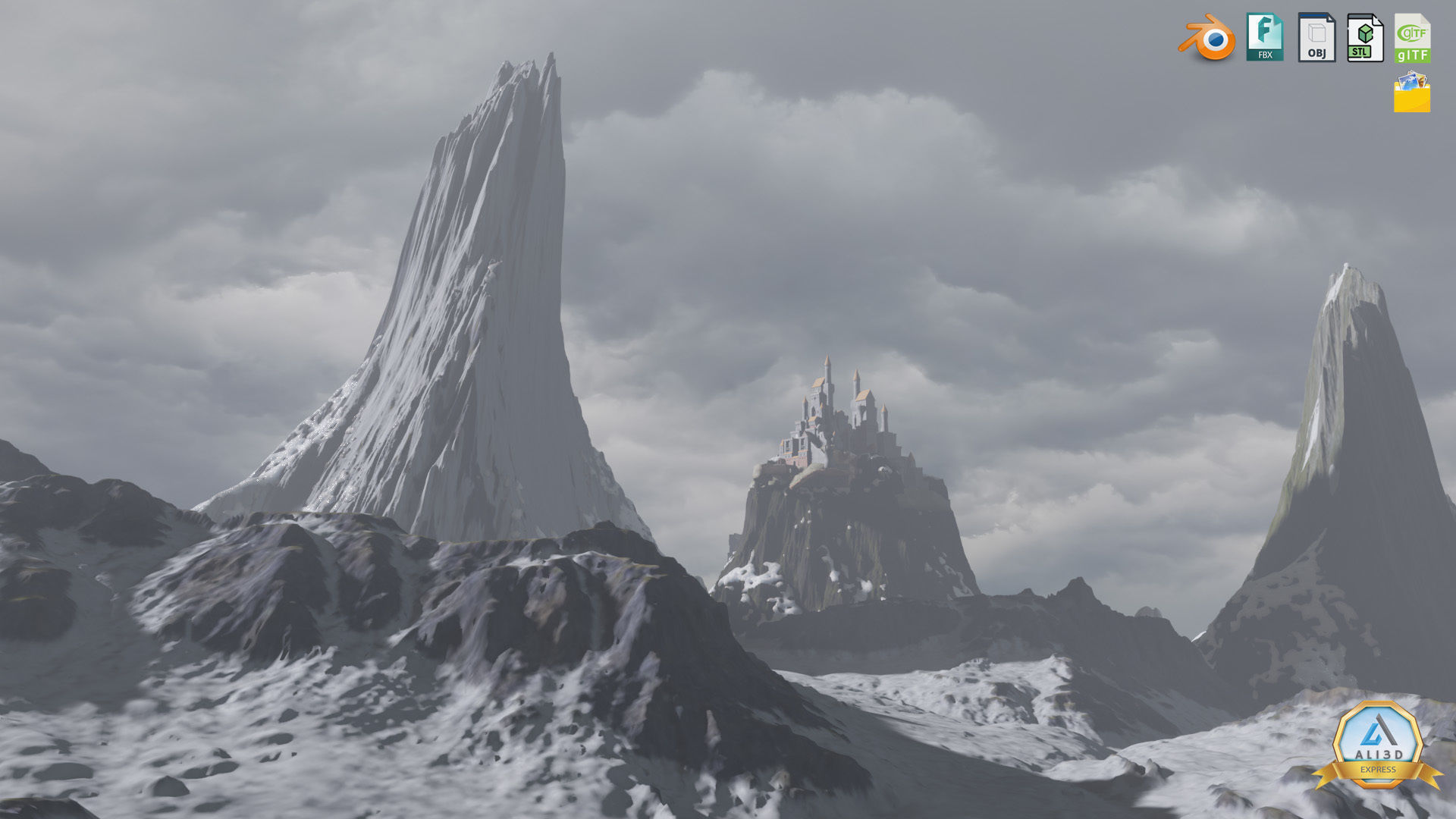 Majestic Snow-Capped Mountain Range with Enchanting Mist 3D model_7