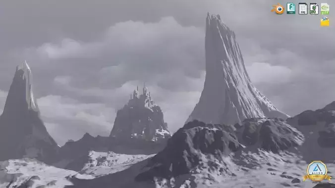 Majestic Snow-Capped Mountain Range with Enchanting Mist 3D model