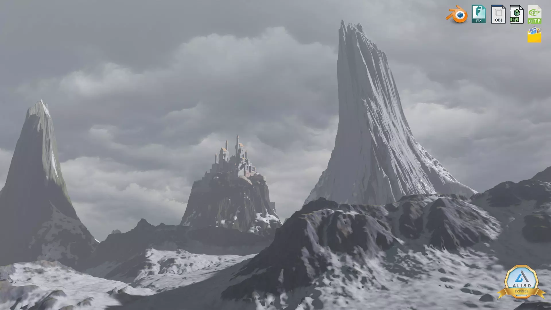 Majestic Snow-Capped Mountain Range with Enchanting Mist 3D model_0